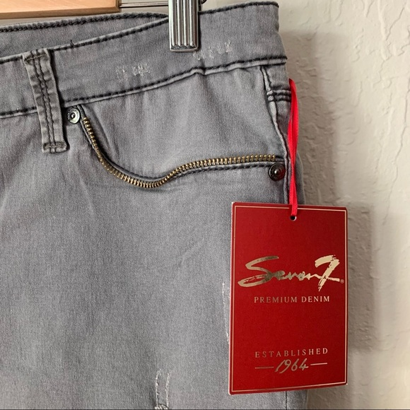 NWT SEVEN7 Distressed Zipper Embellished Grey Skinny Jeans Gray - Picture 4 of 16